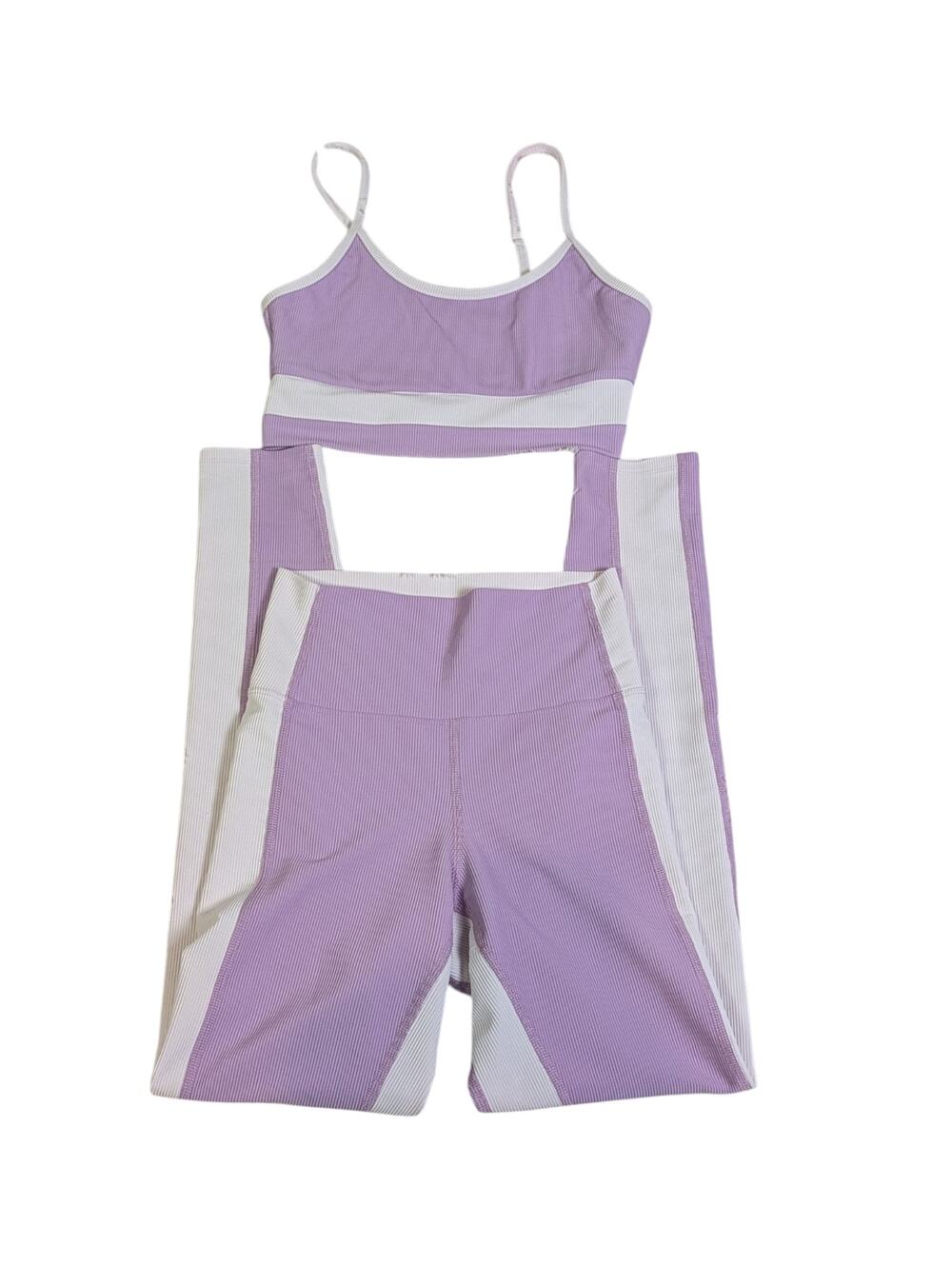 Beach Riot Sport Ribbed Lavender White Leggings Bra Set S Made USA